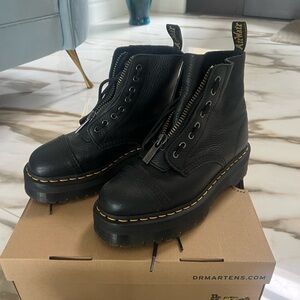 Dr. Martens Black Leather Platform Combat Boots with Front Zipper